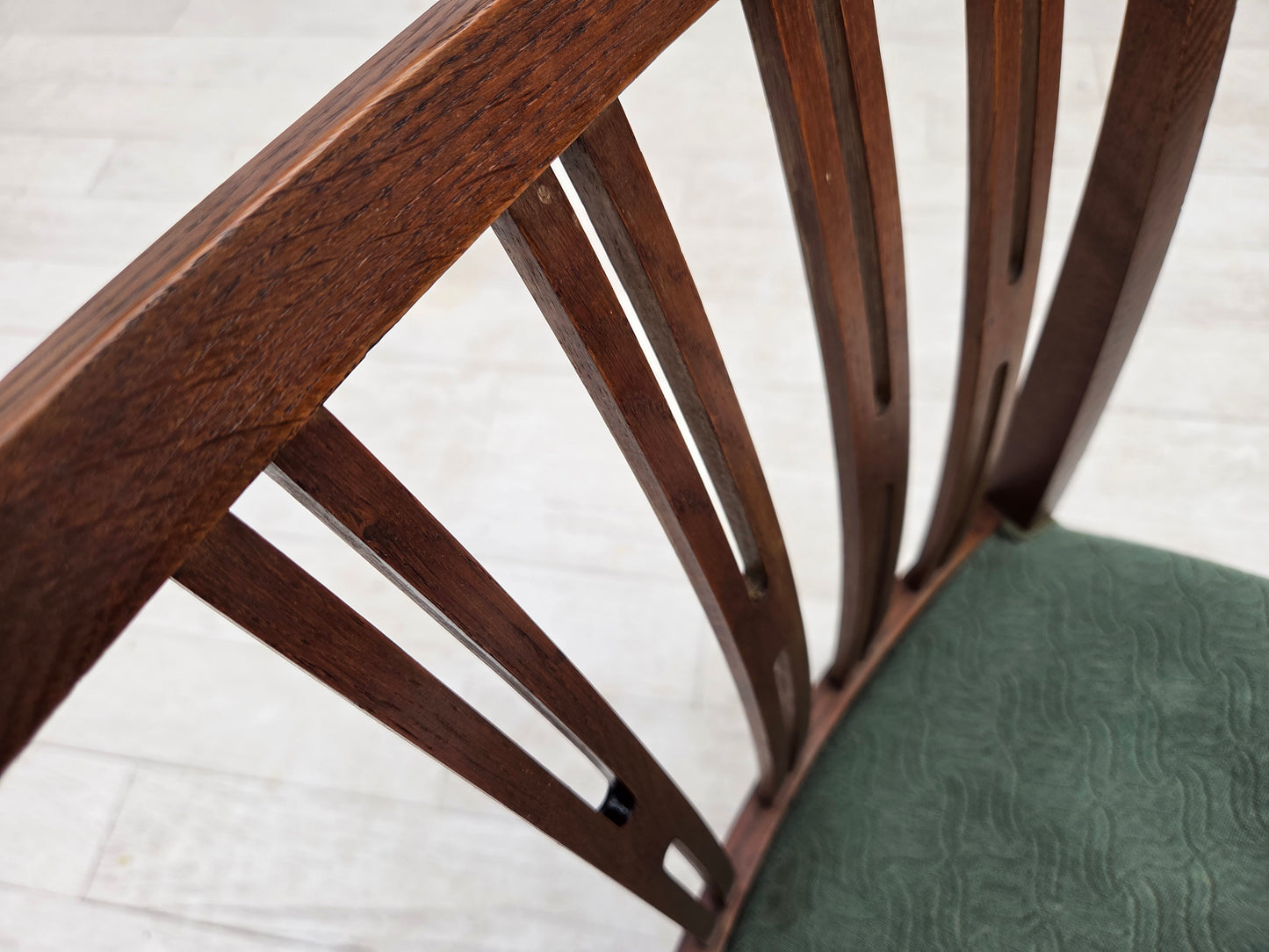 1960s, set of 6 Danish dining chairs, furniture wool, oak wood.