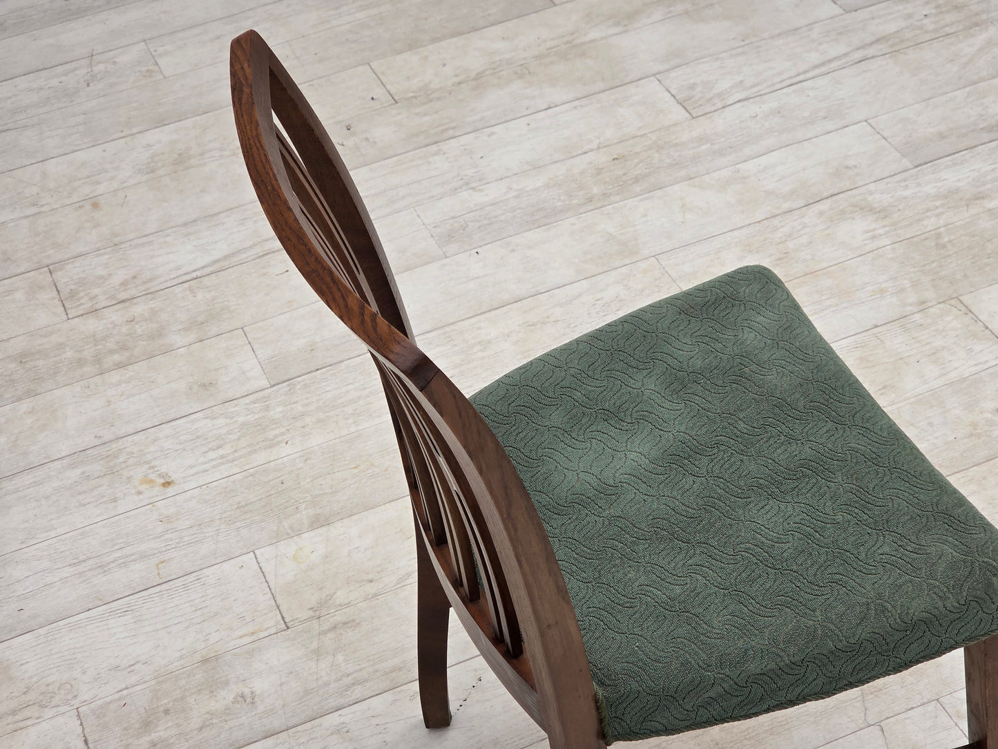 1960s, set of 6 Danish dining chairs, furniture wool, oak wood.