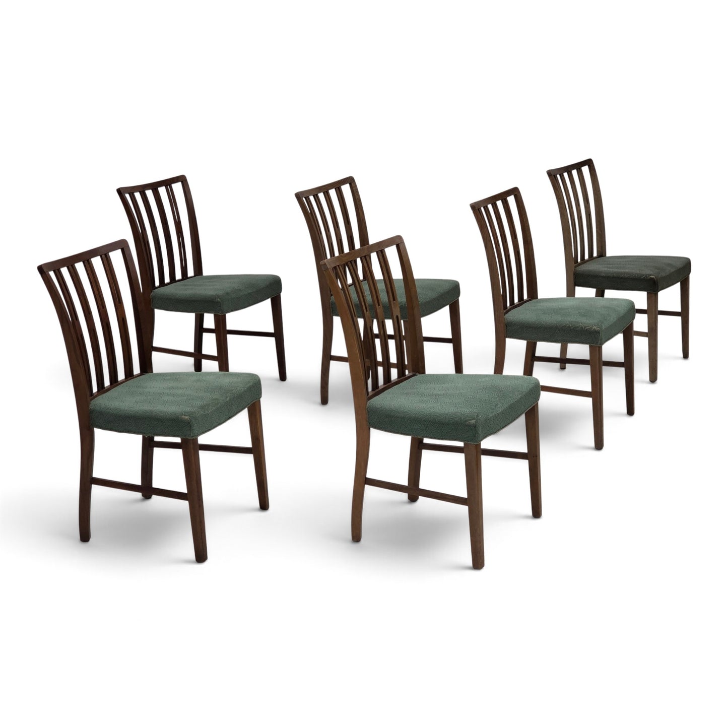 1960s, set of 6 Danish dining chairs, furniture wool, oak wood.
