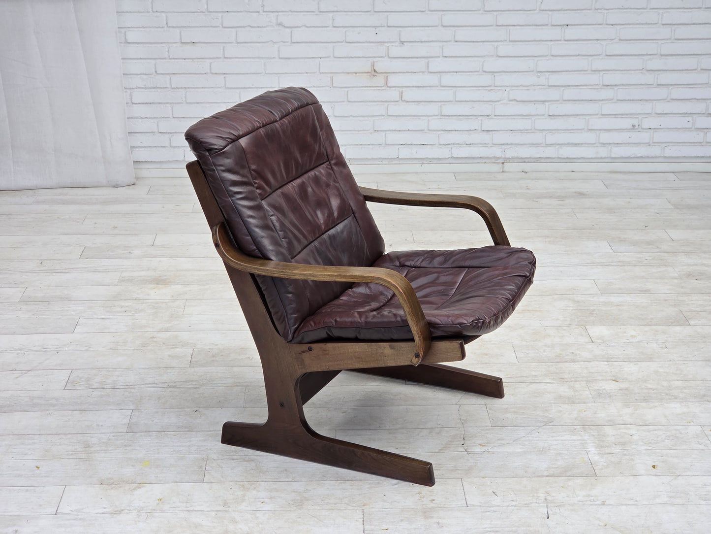1970s, Scandinavian armchair, brown furniture leather.