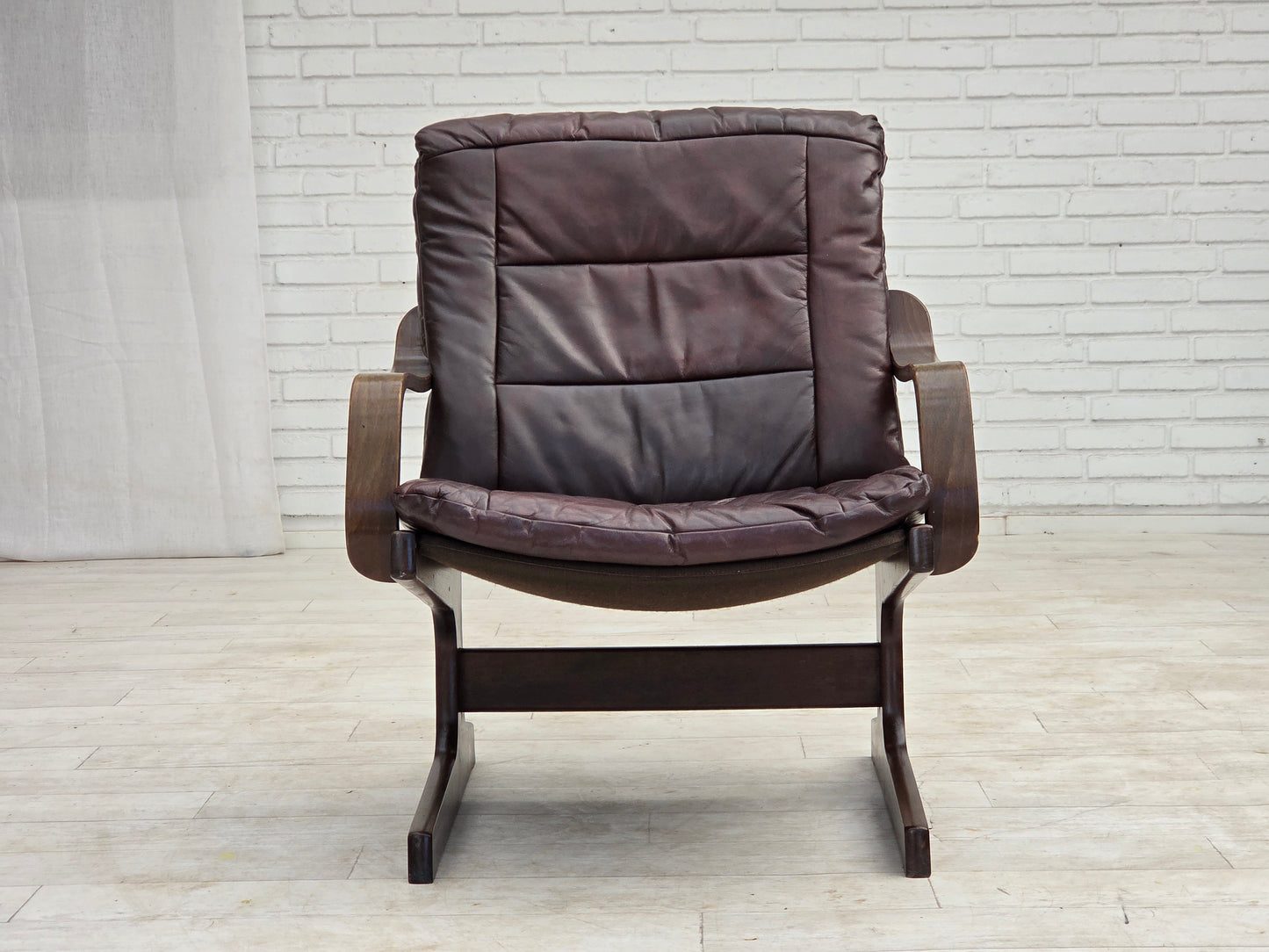 1970s, Scandinavian armchair, brown furniture leather.
