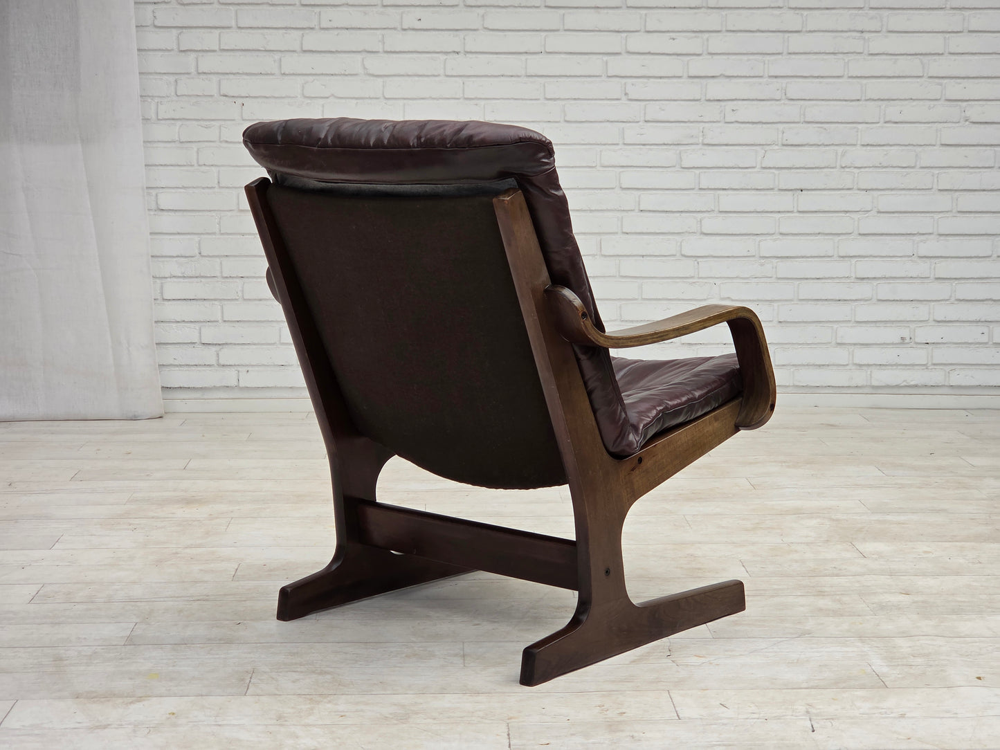 1970s, Scandinavian armchair, brown furniture leather.