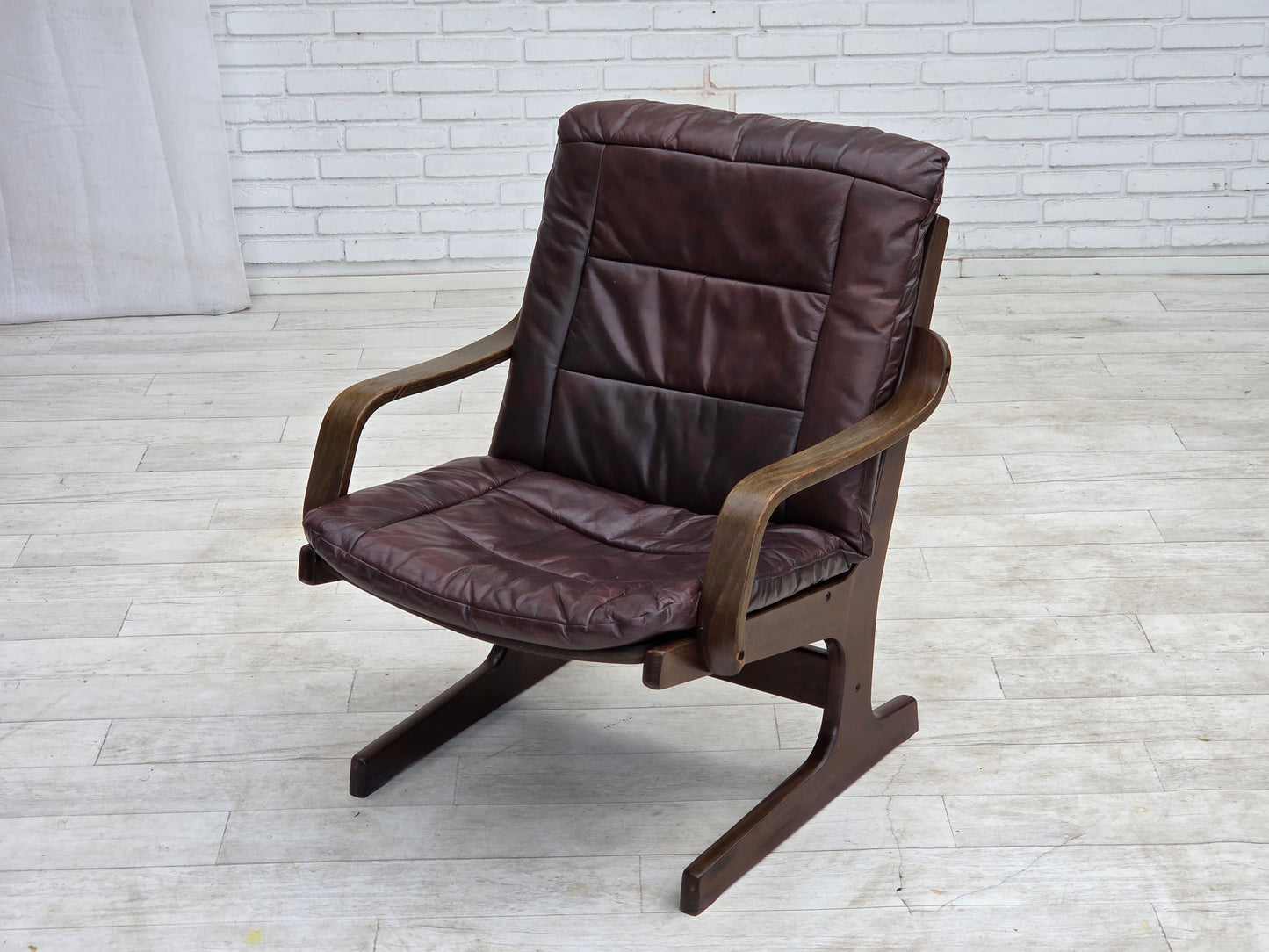 1970s, Scandinavian armchair, brown furniture leather.