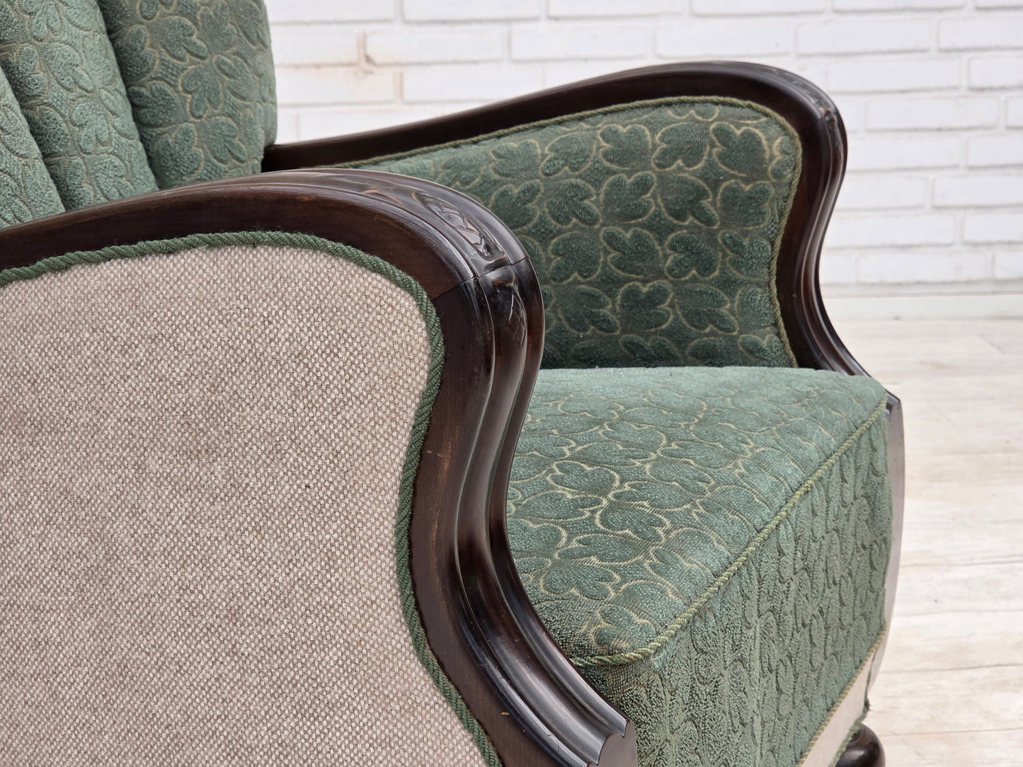 1960s, Danish armchair, furniture wool, oak wood.