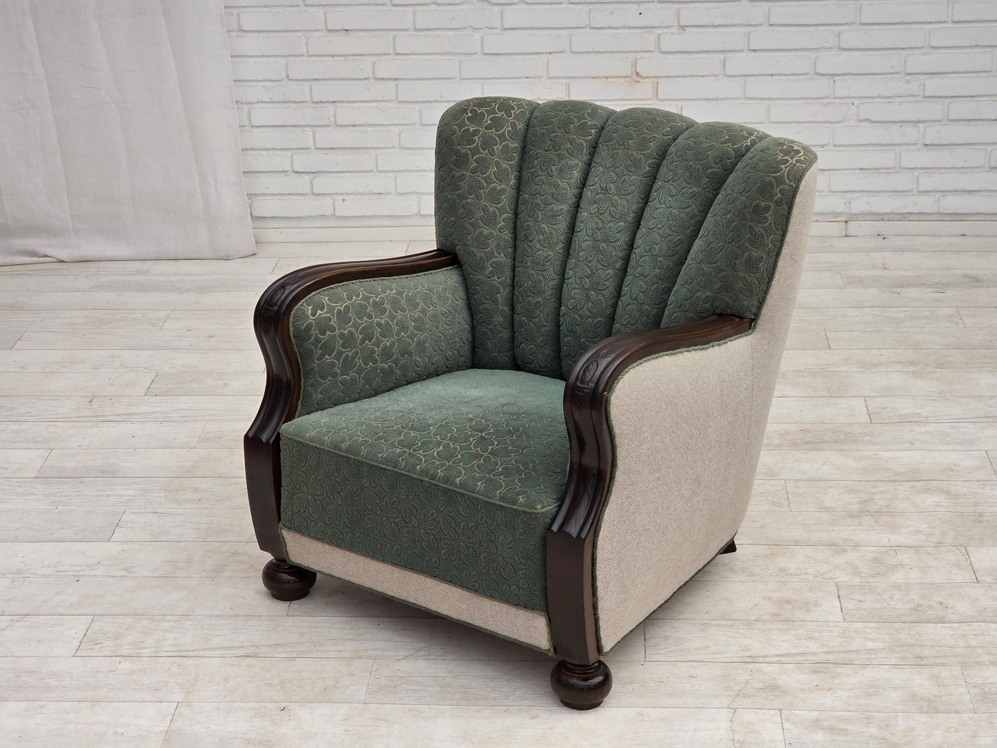1960s, Danish armchair, furniture wool, oak wood.