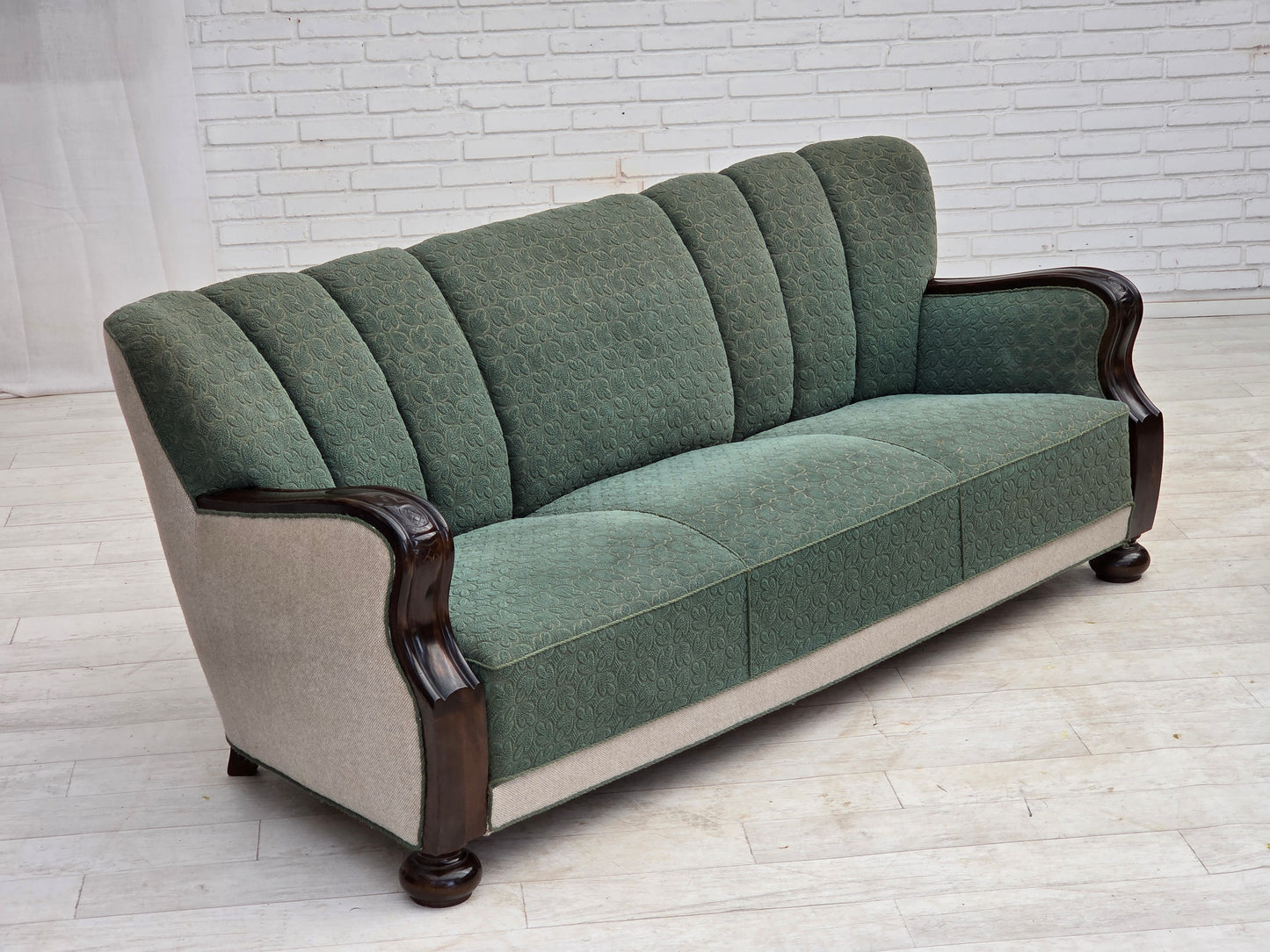 1960s, Danish 3-seater sofa, furniture wool, oak wood.