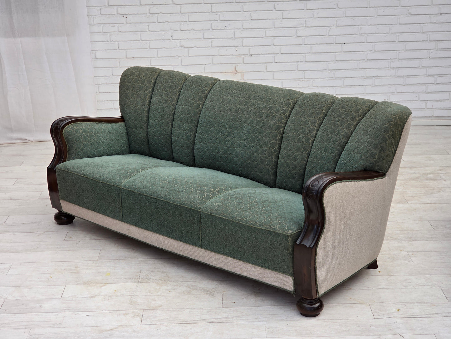 1960s, Danish 3-seater sofa, furniture wool, oak wood.