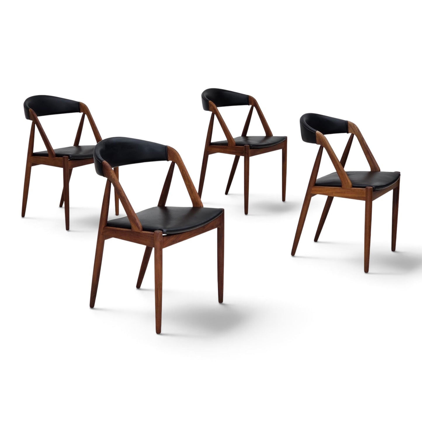 1960s, Danish design by Kai Kristensen, set of 4 armchairs, leather, teak wood.