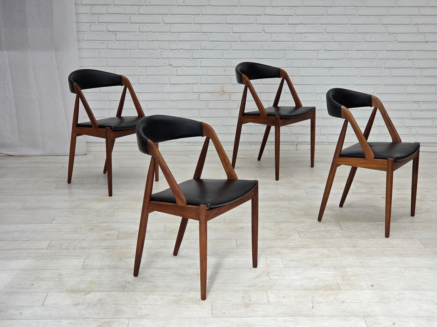 1960s, Danish design by Kai Kristensen, set of 4 armchairs, leather, teak wood.