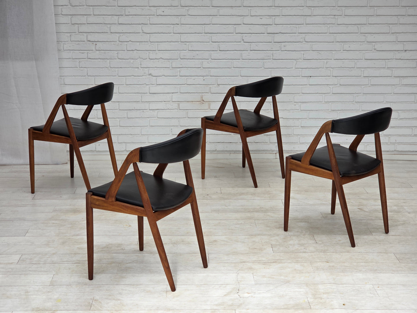 1960s, Danish design by Kai Kristensen, set of 4 armchairs, leather, teak wood.
