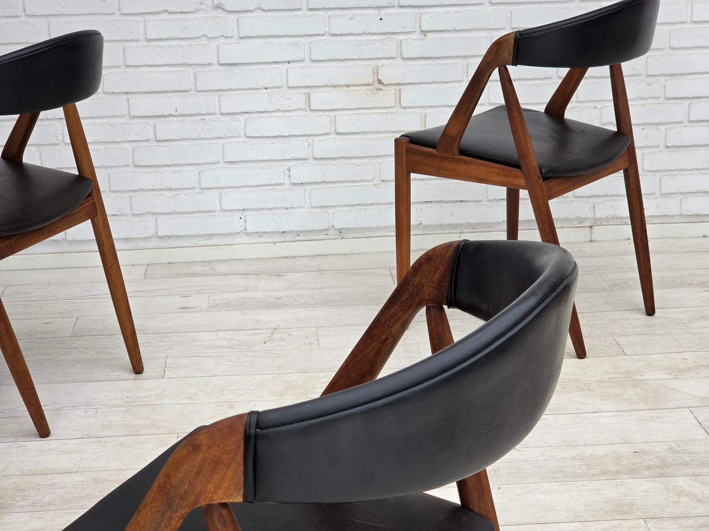 1960s, Danish design by Kai Kristensen, set of 4 armchairs, leather, teak wood.