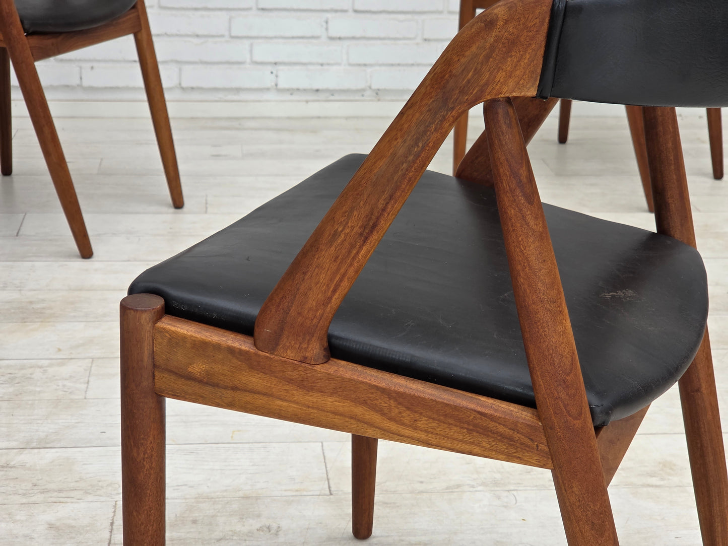 1960s, Danish design by Kai Kristensen, set of 4 armchairs, leather, teak wood.