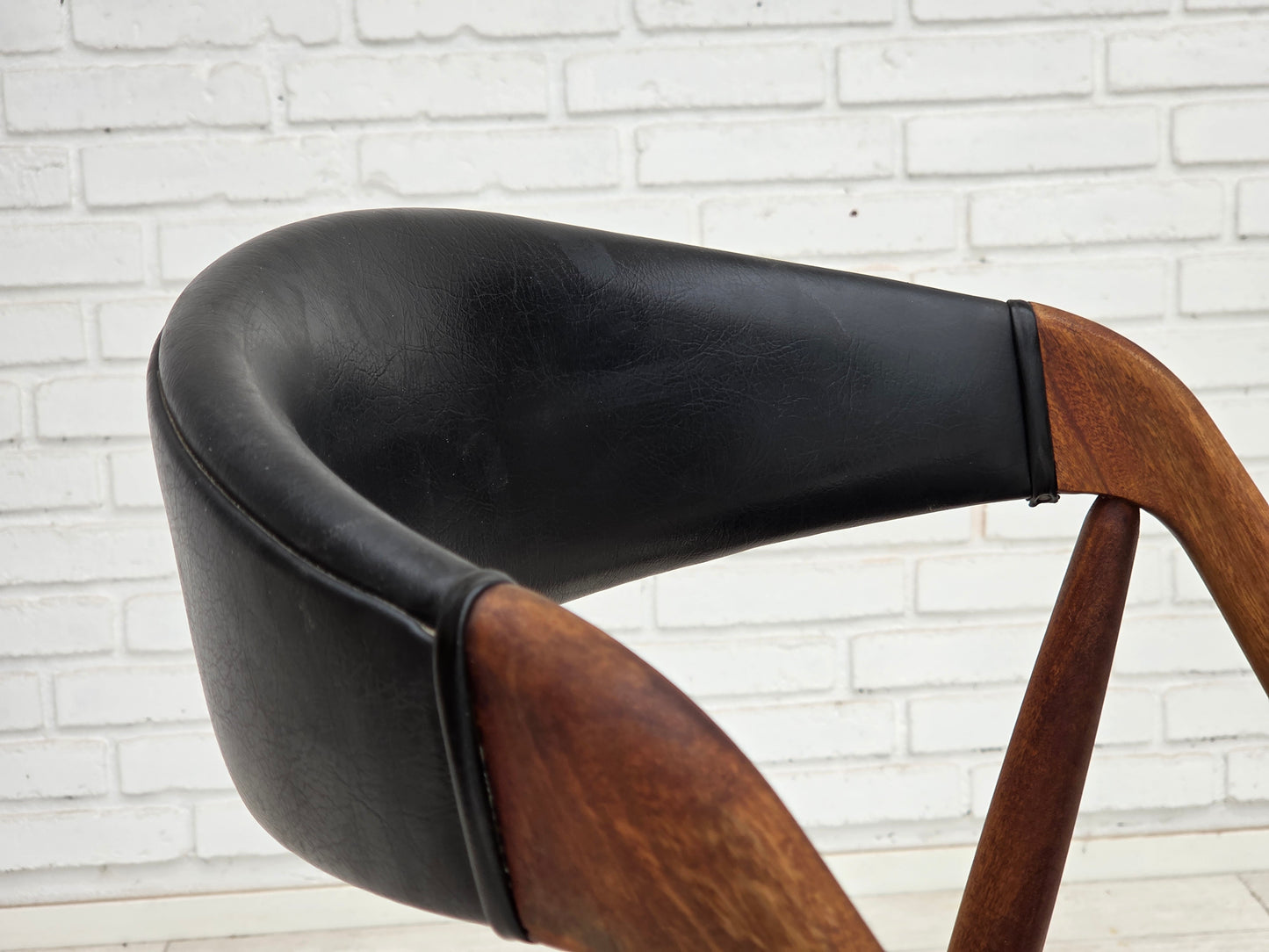 1960s, Danish design by Kai Kristensen, set of 4 armchairs, leather, teak wood.