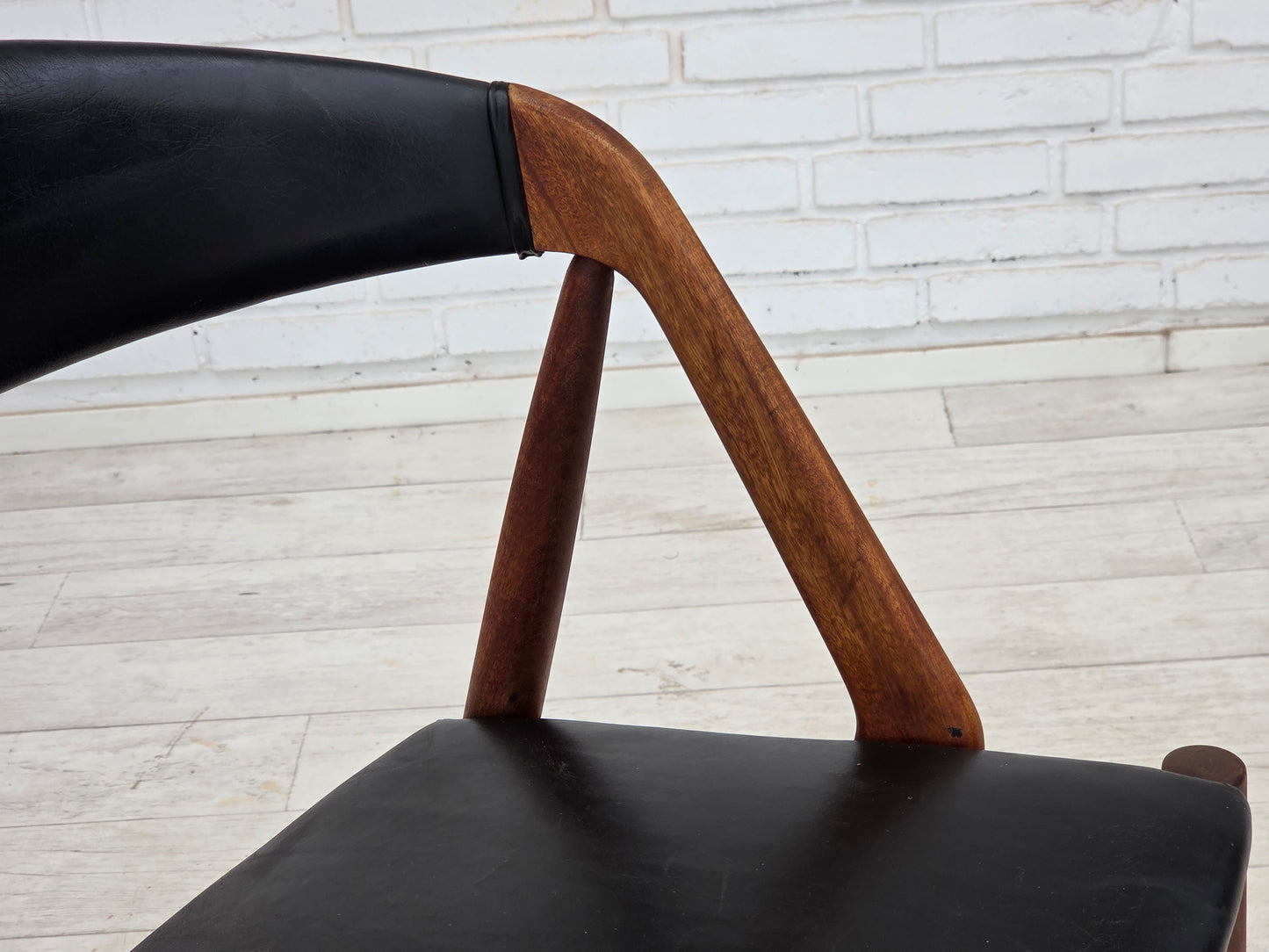 1960s, Danish design by Kai Kristensen, set of 4 armchairs, leather, teak wood.