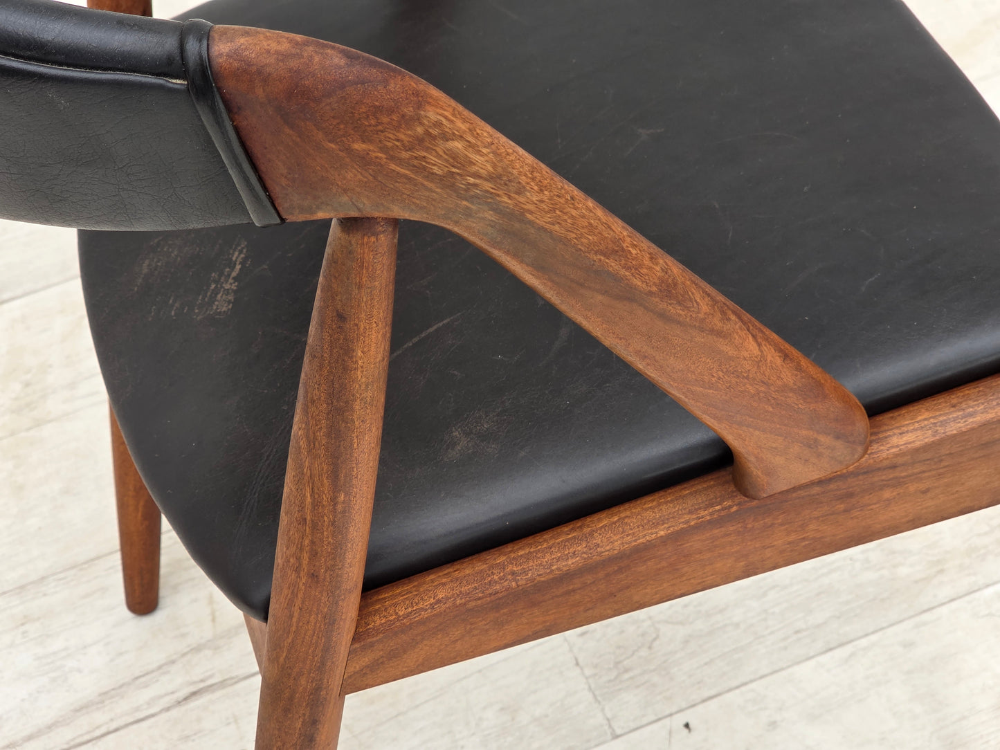 1960s, Danish design by Kai Kristensen, set of 4 armchairs, leather, teak wood.