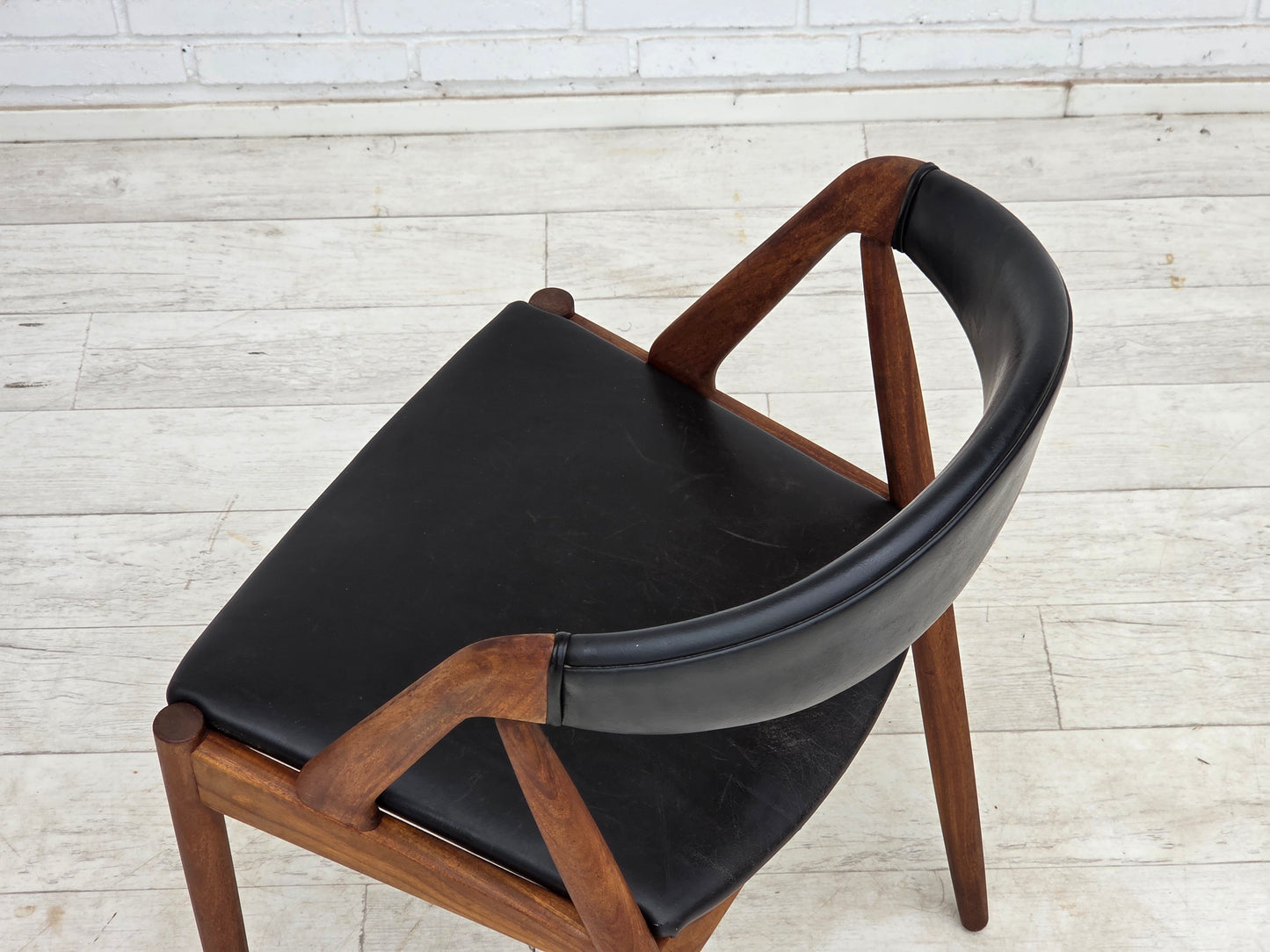 1960s, Danish design by Kai Kristensen, set of 4 armchairs, leather, teak wood.