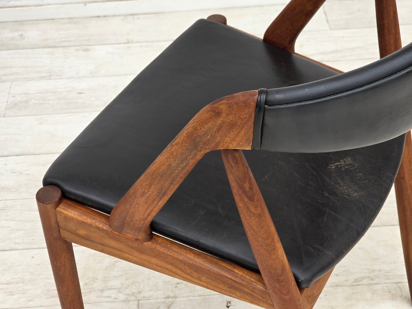1960s, Danish design by Kai Kristensen, set of 4 armchairs, leather, teak wood.