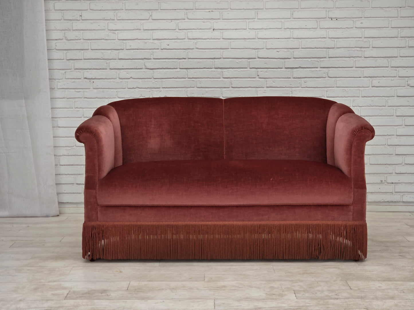 1960s, Danish 2-seater sofa, original pink furniture velour.
