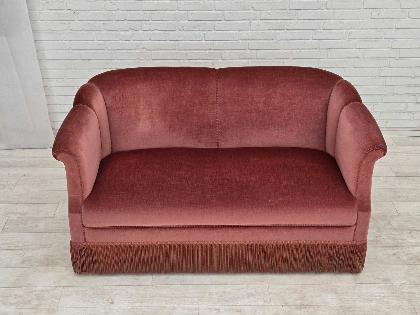 1960s, Danish 2-seater sofa, original pink furniture velour.