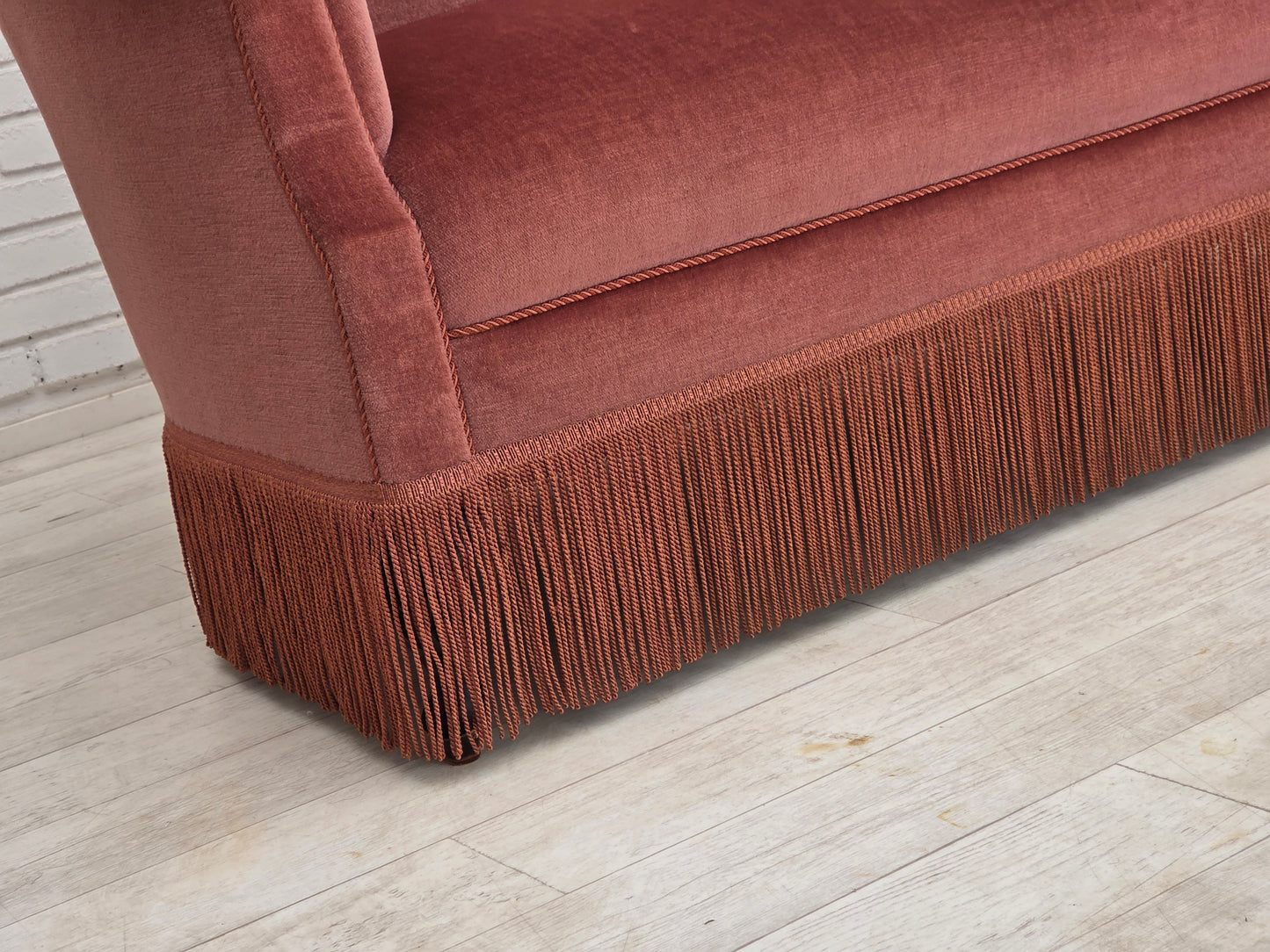 1960s, Danish 2-seater sofa, original pink furniture velour.