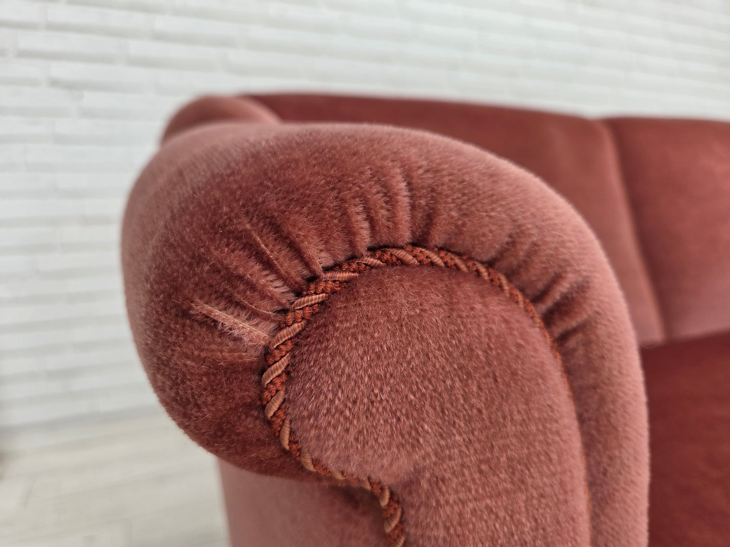 1960s, Danish 2-seater sofa, original pink furniture velour.
