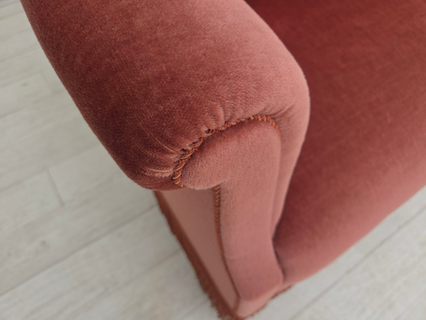 1960s, Danish 2-seater sofa, original pink furniture velour.