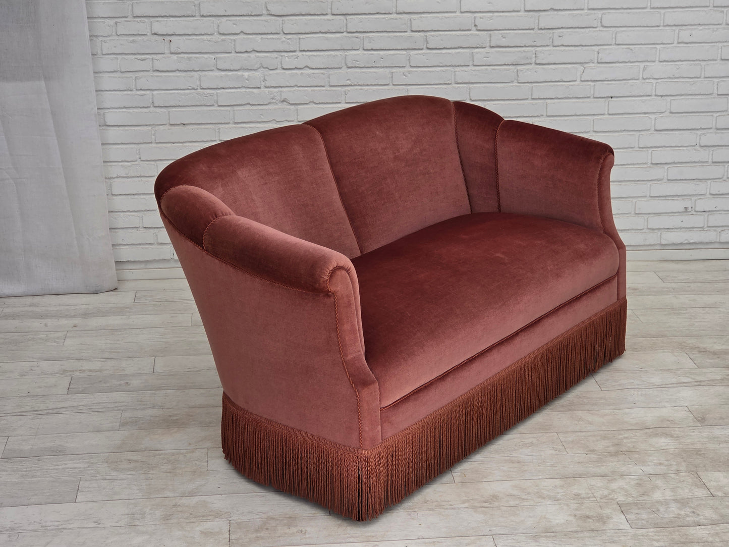 1960s, Danish 2-seater sofa, original pink furniture velour.