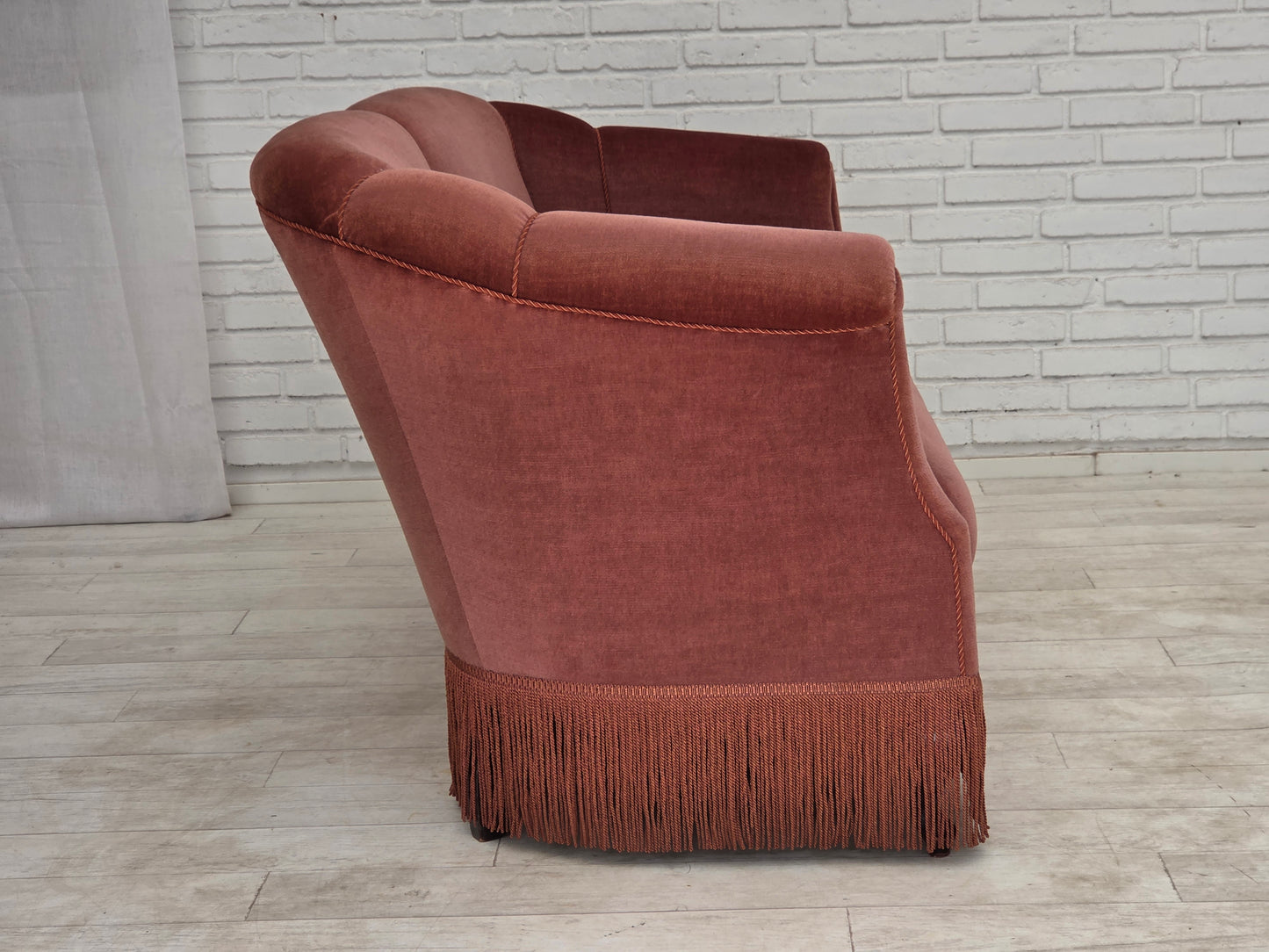 1960s, Danish 2-seater sofa, original pink furniture velour.