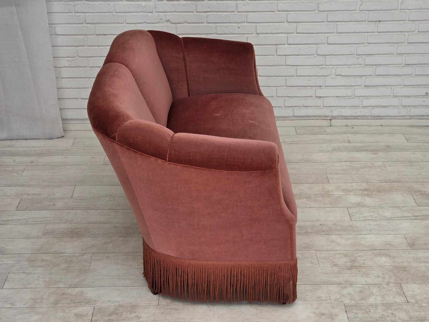 1960s, Danish 2-seater sofa, original pink furniture velour.