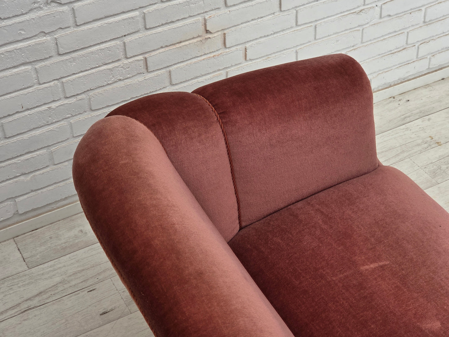 1960s, Danish 2-seater sofa, original pink furniture velour.