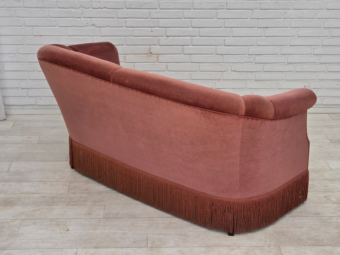 1960s, Danish 2-seater sofa, original pink furniture velour.