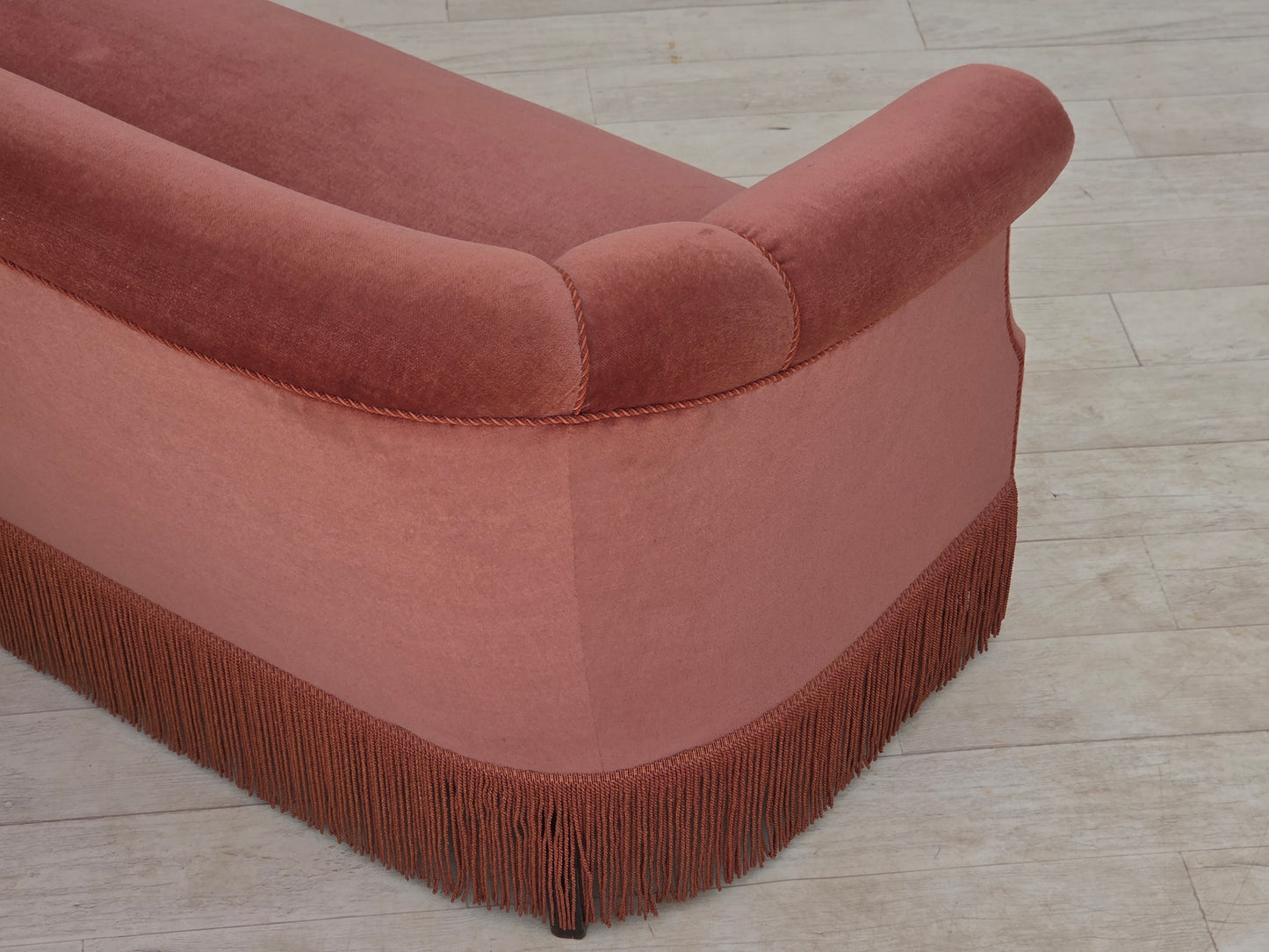 1960s, Danish 2-seater sofa, original pink furniture velour.