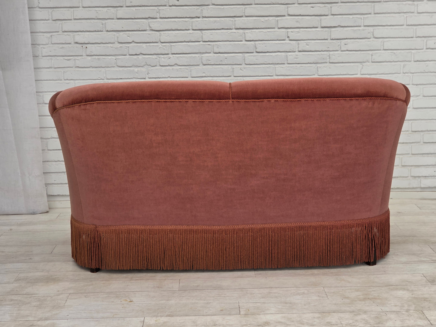 1960s, Danish 2-seater sofa, original pink furniture velour.