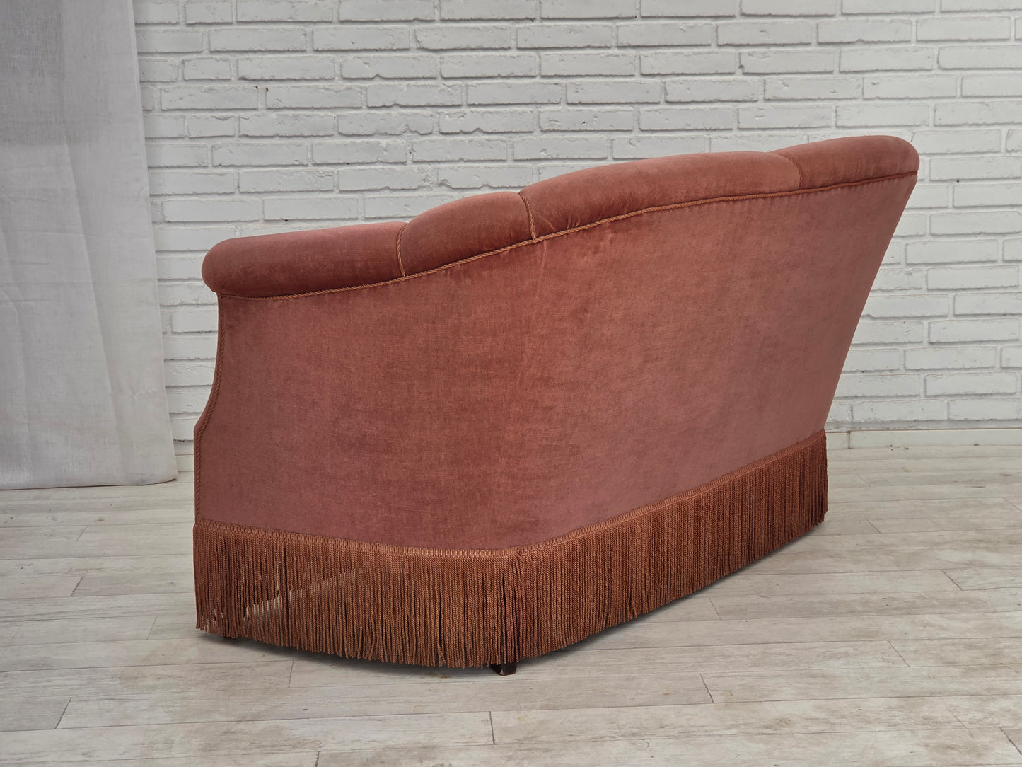 1960s, Danish 2-seater sofa, original pink furniture velour.