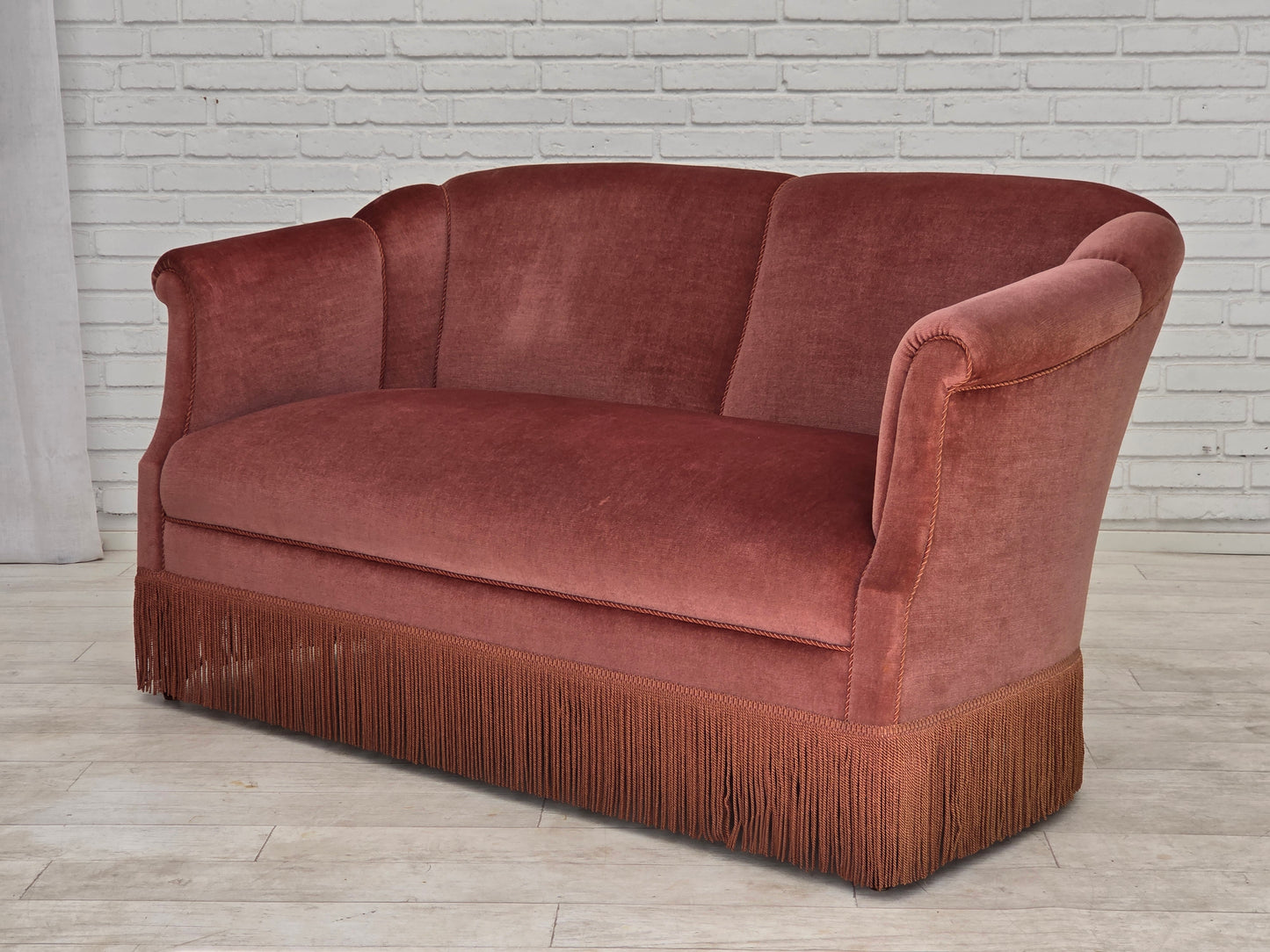 1960s, Danish 2-seater sofa, original pink furniture velour.
