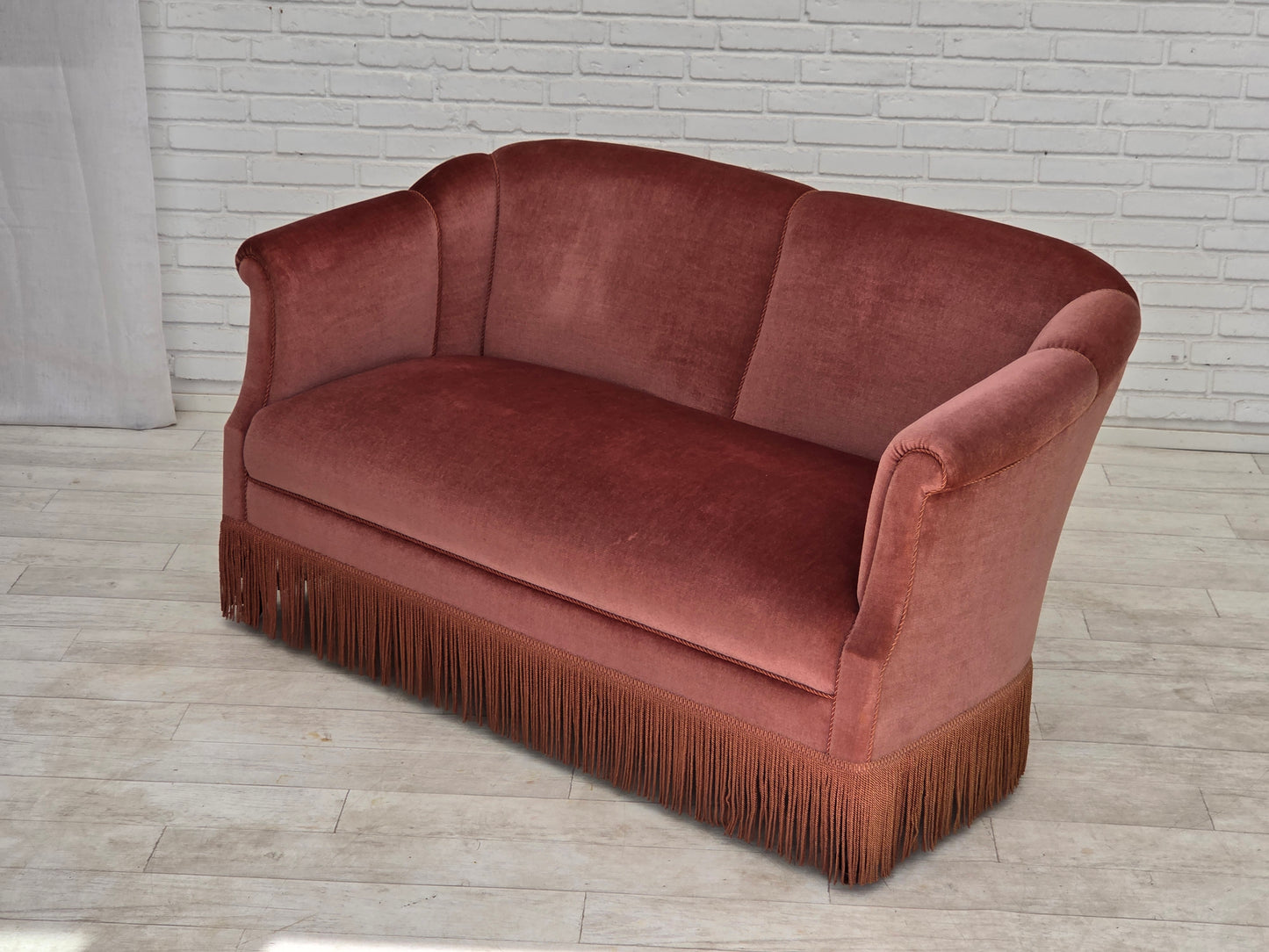 1960s, Danish 2-seater sofa, original pink furniture velour.
