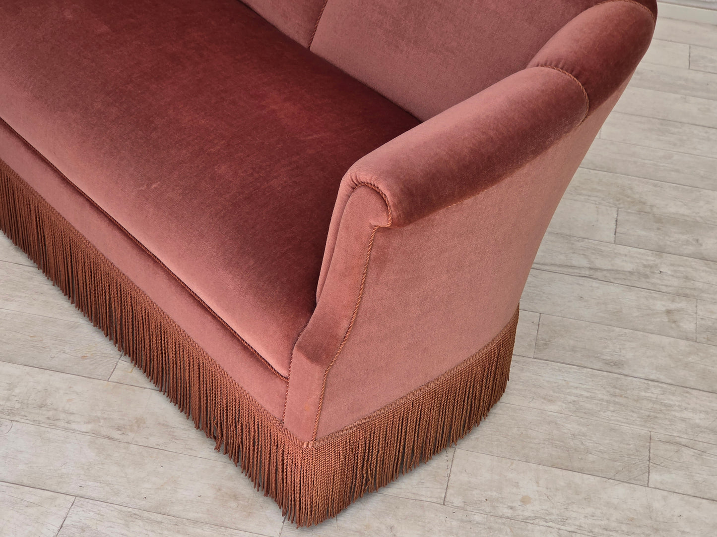 1960s, Danish 2-seater sofa, original pink furniture velour.