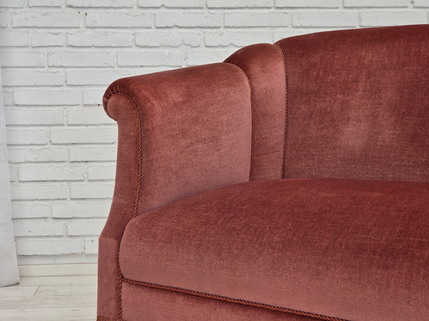 1960s, Danish 2-seater sofa, original pink furniture velour.