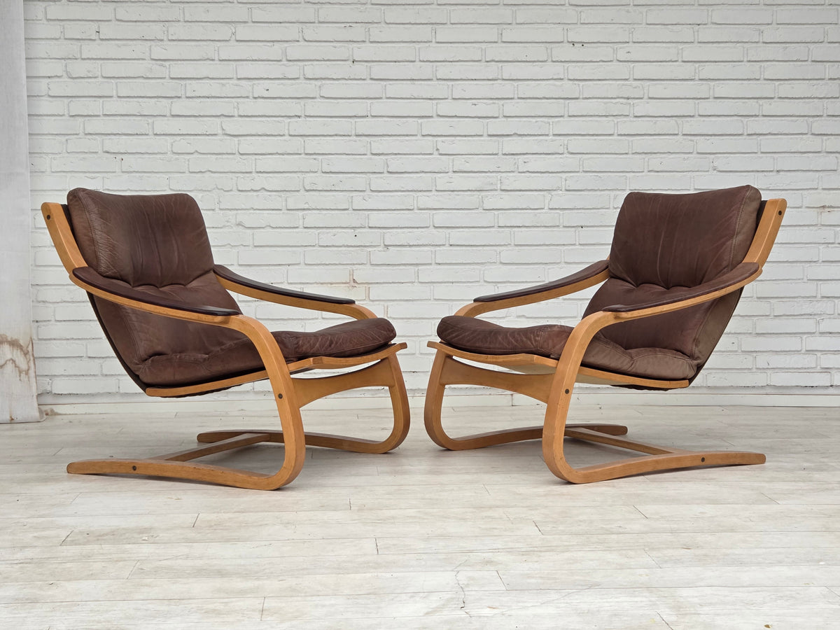 1970s, Swedish design by Åke Fribytter, armchair, leather, bentwood.