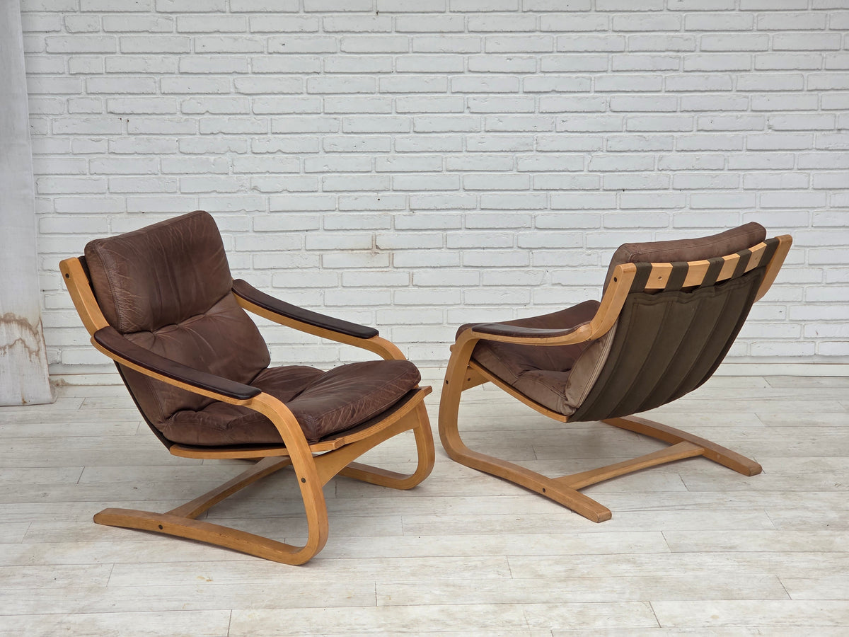 1970s, Swedish design by Åke Fribytter, armchair, leather, bentwood.