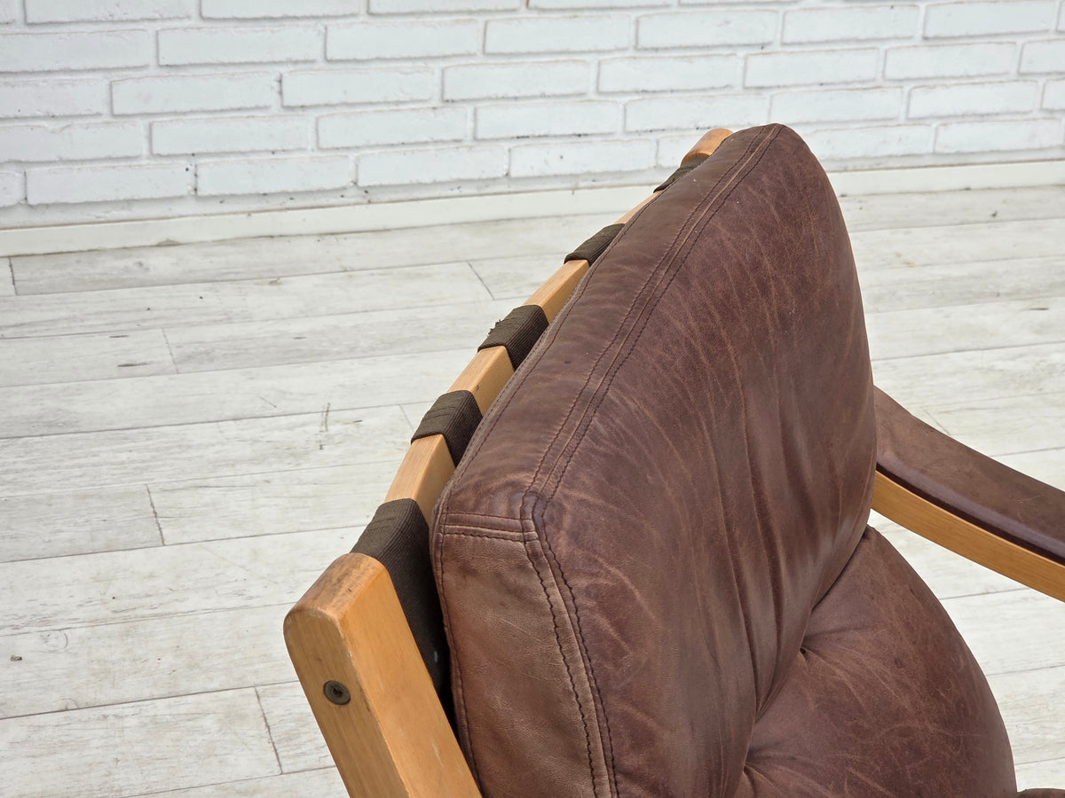 1970s, Swedish design by Åke Fribytter, armchair, leather, bentwood.