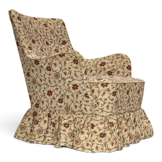 1970s, Danish armchair, furniture jacquard fabric, ash wood legs.