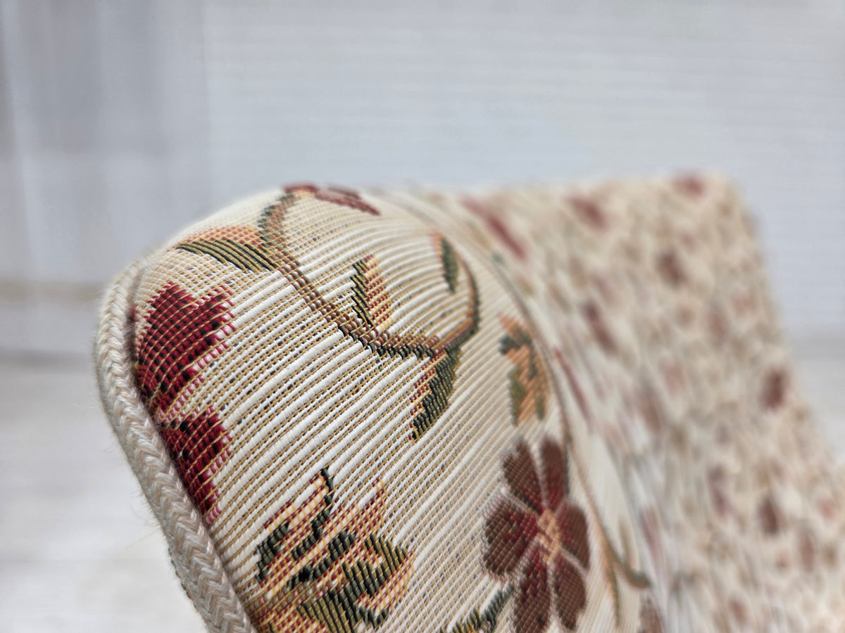 1970s, Danish armchair, furniture jacquard fabric, ash wood legs.
