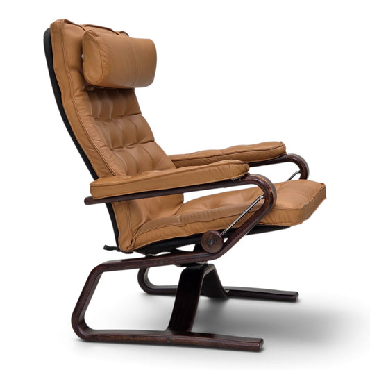 1970s, Norwegian design, adjustable armchair, leather, bentwood.