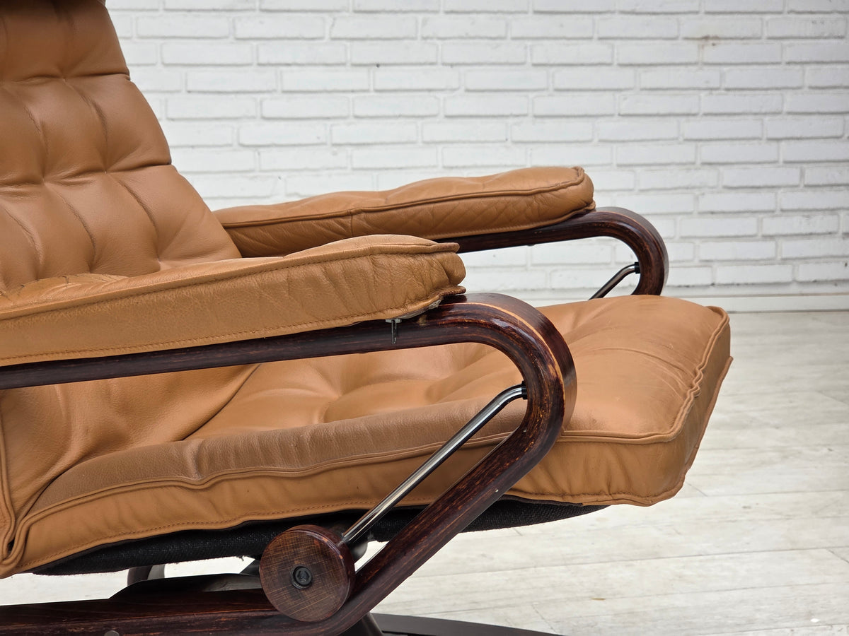 1970s, Norwegian design, adjustable armchair, leather, bentwood.