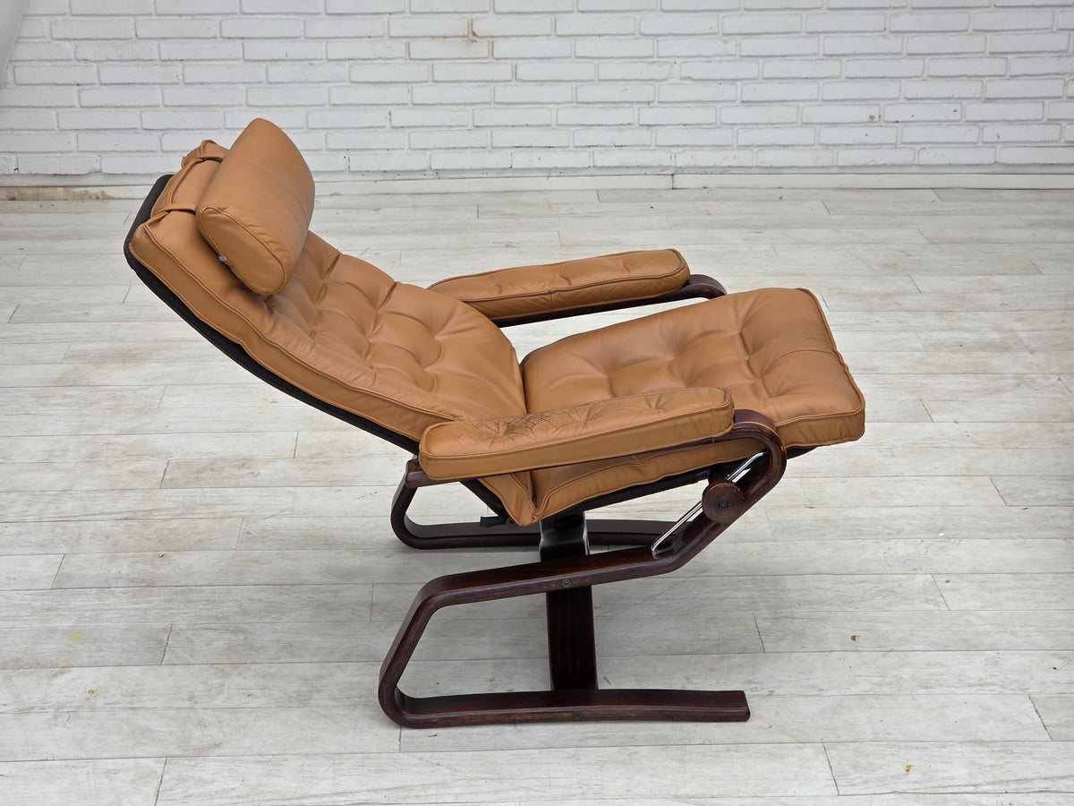 1970s, Norwegian design, adjustable armchair, leather, bentwood.