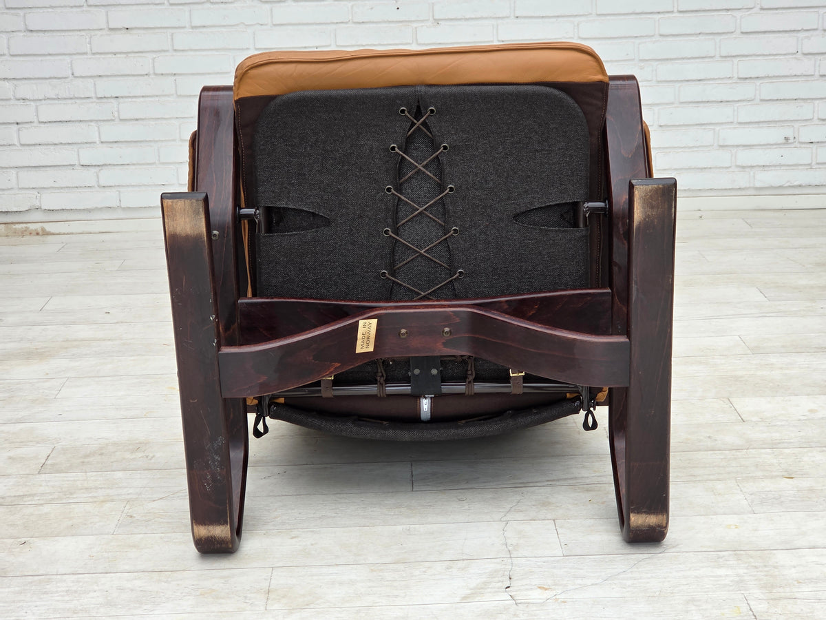 1970s, Norwegian design, adjustable armchair, leather, bentwood.