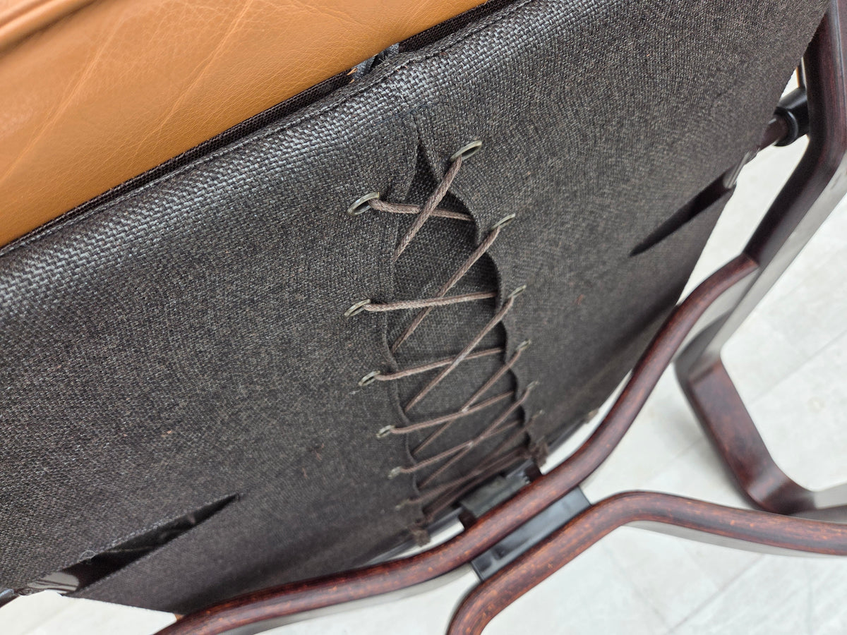 1970s, Norwegian design, adjustable armchair, leather, bentwood.