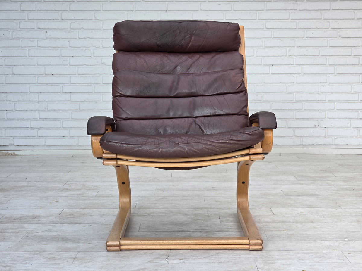 1970s, Danish armchair by Georg Thams, furniture leather, bentwood.