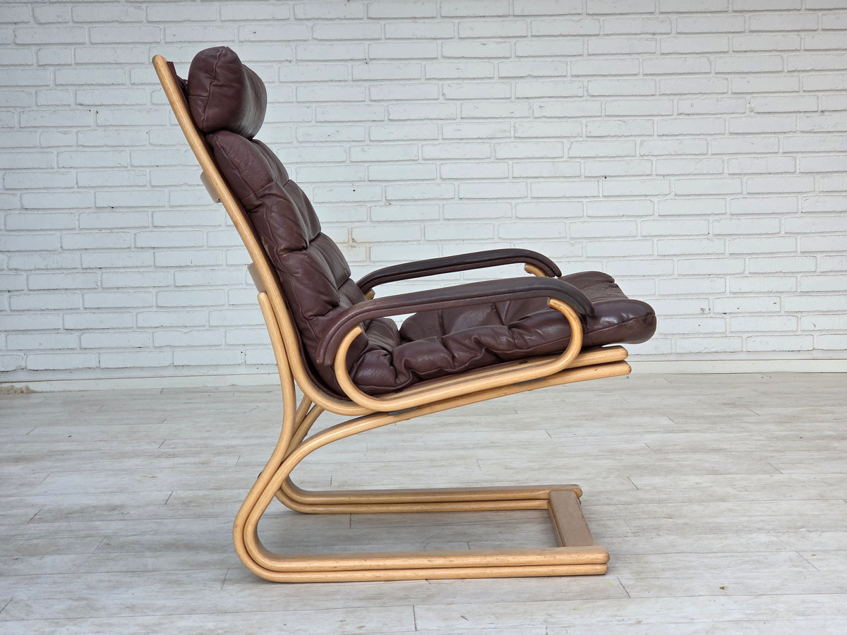 1970s, Danish armchair by Georg Thams, furniture leather, bentwood.
